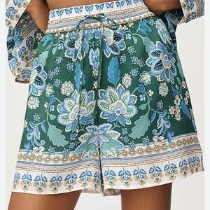 Maeve High Waist Floral Blue Green Shorts